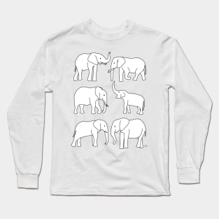 Elephants Line Art - White Long Sleeve T-Shirt